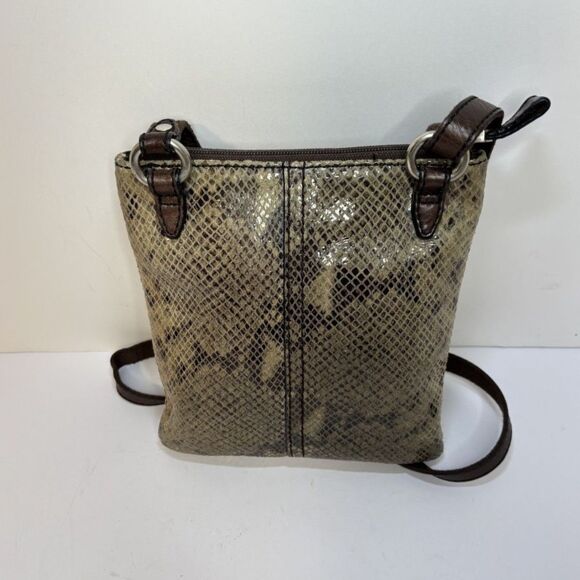 Fossil Snake Print Embossed Brown Leather Crossbody Bag Purse Adjustable Stylish - Picture 5 of 10